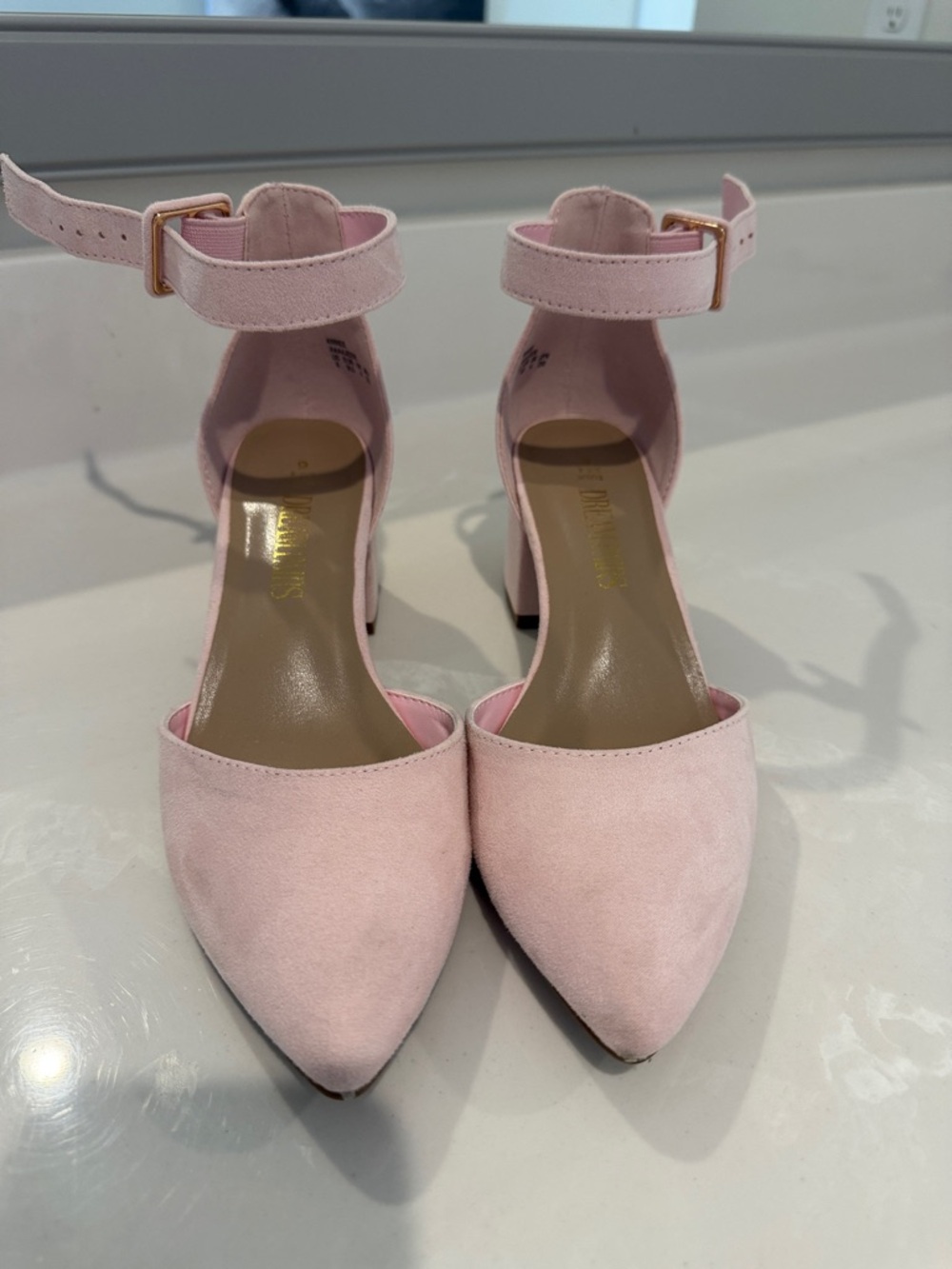Dream Pairs Pink Ankle-Strap Pointed Block Heels